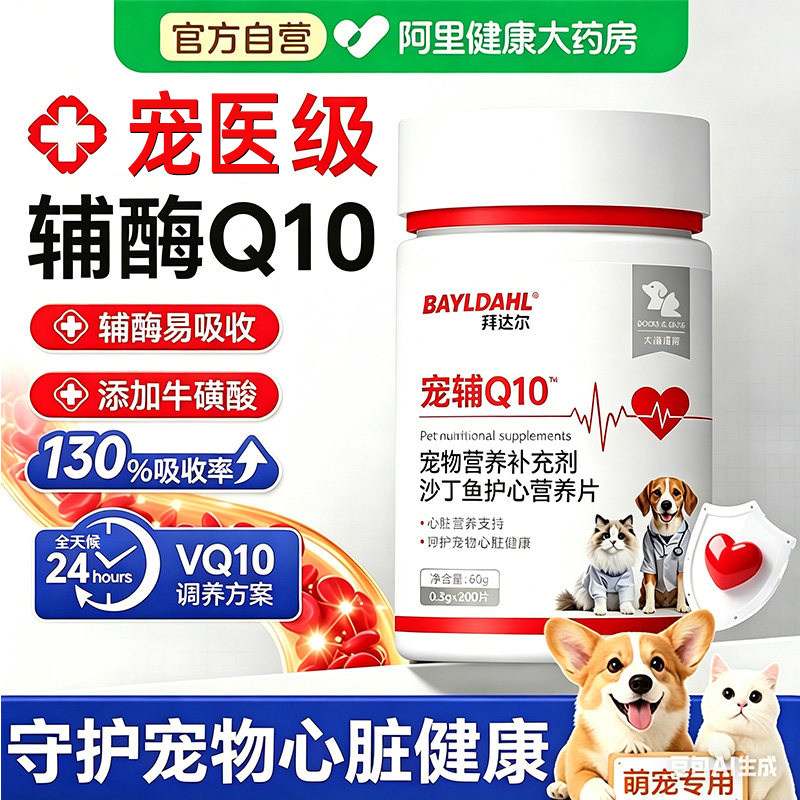 拜达尔狗狗猫咪辅酶Q10保护心脏宠物专用老年猫犬护心片营养补充
