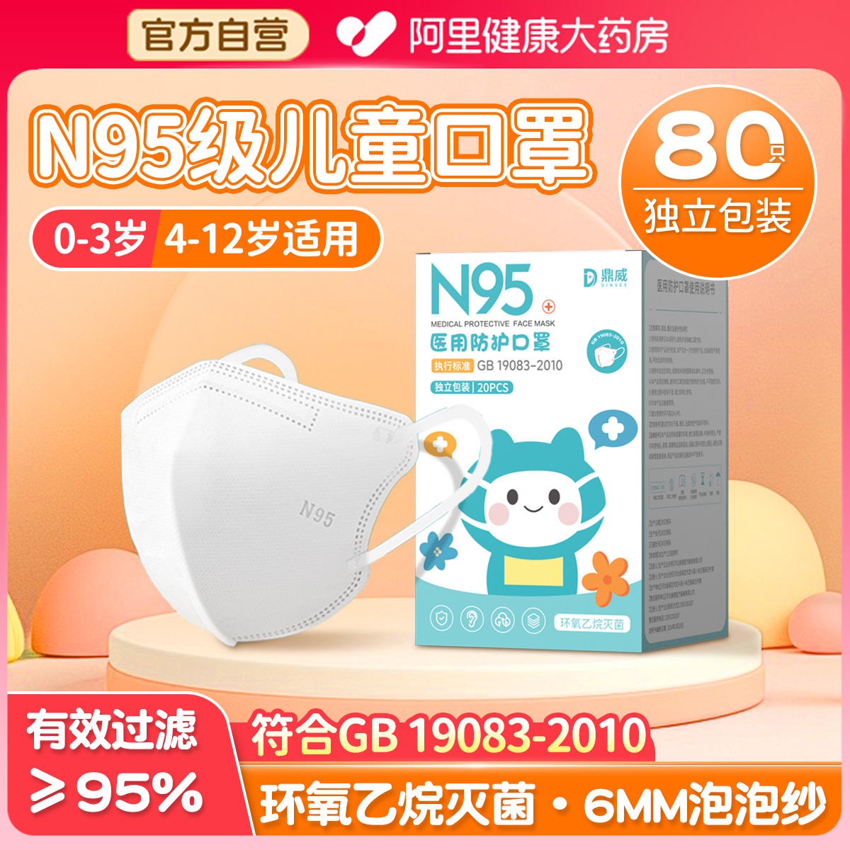 120只儿童n95级医用防流感口罩