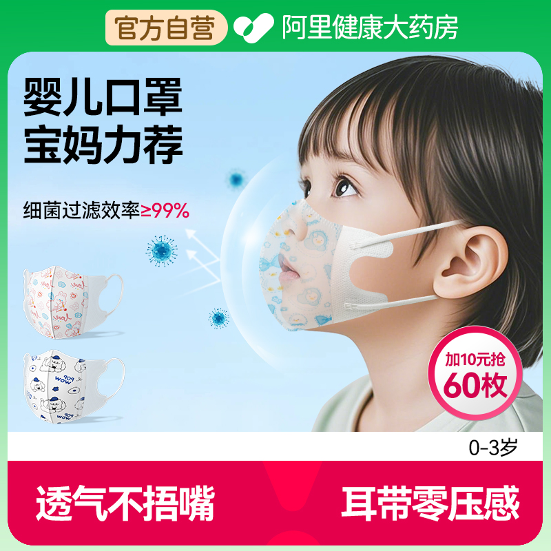 婴儿口罩0到6月专用婴幼儿12个月小月龄专用冬季防寒透气独立包装