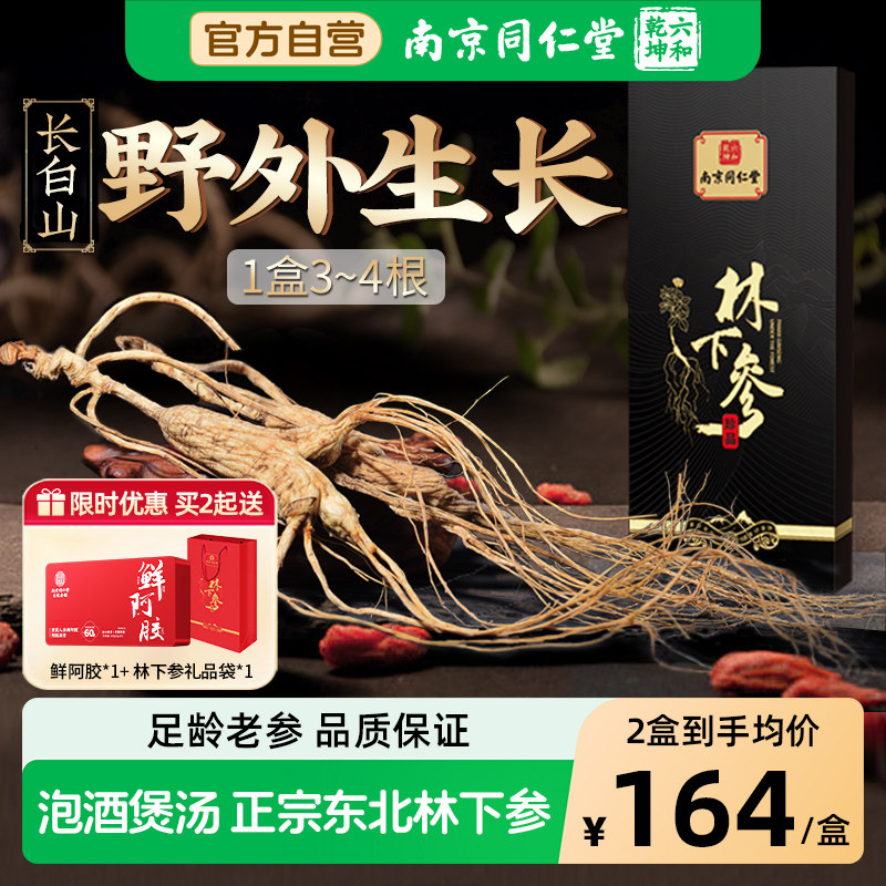 南京同仁堂人参20+下正宗东北野山参泡酒煲汤专用礼盒林下参年货