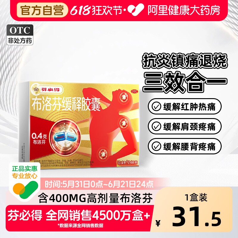 芬必得布洛芬缓释胶囊0.4g头疼止疼药止痛正品消炎痛经退烧止痛药 - 实物图