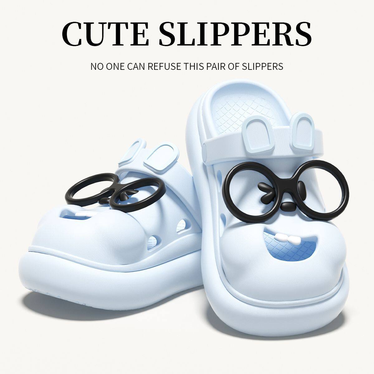 夏季可爱眼镜洞洞鞋软底舒适女款凉拖鞋厚底增高居家可外穿凉拖鞋