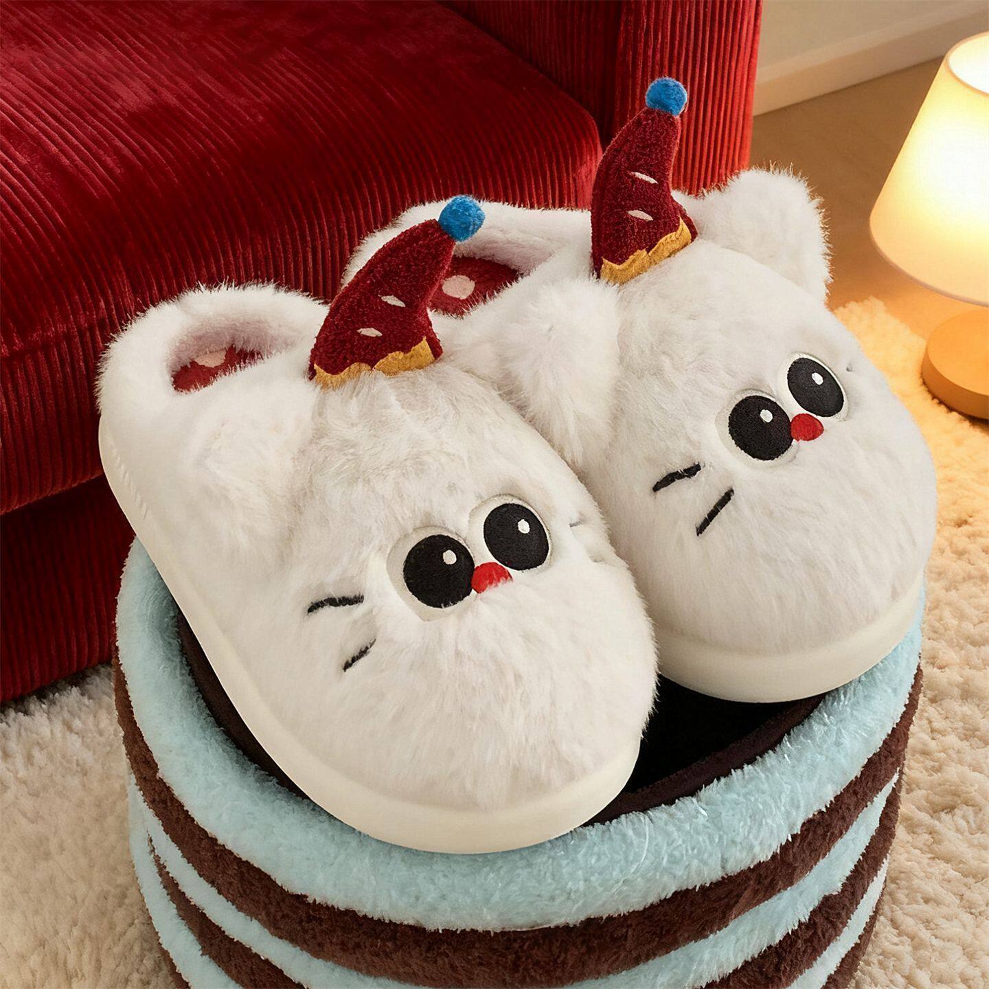 可爱ins生日小黑猫棉拖鞋女生冬家居保暖毛毛鞋月子鞋软萌