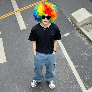 彩色爆炸头假发球迷发搞笑搞怪蓬松头套万圣节活动装扮用