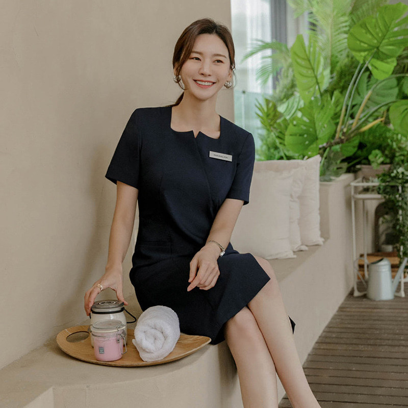 美容师工作服时尚夏季新款按摩技师服女SPA养生会所美容院连衣裙
