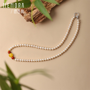 诗普琳 25新款淡水珍珠南红蜜蜡18k金项链女送女友礼盒