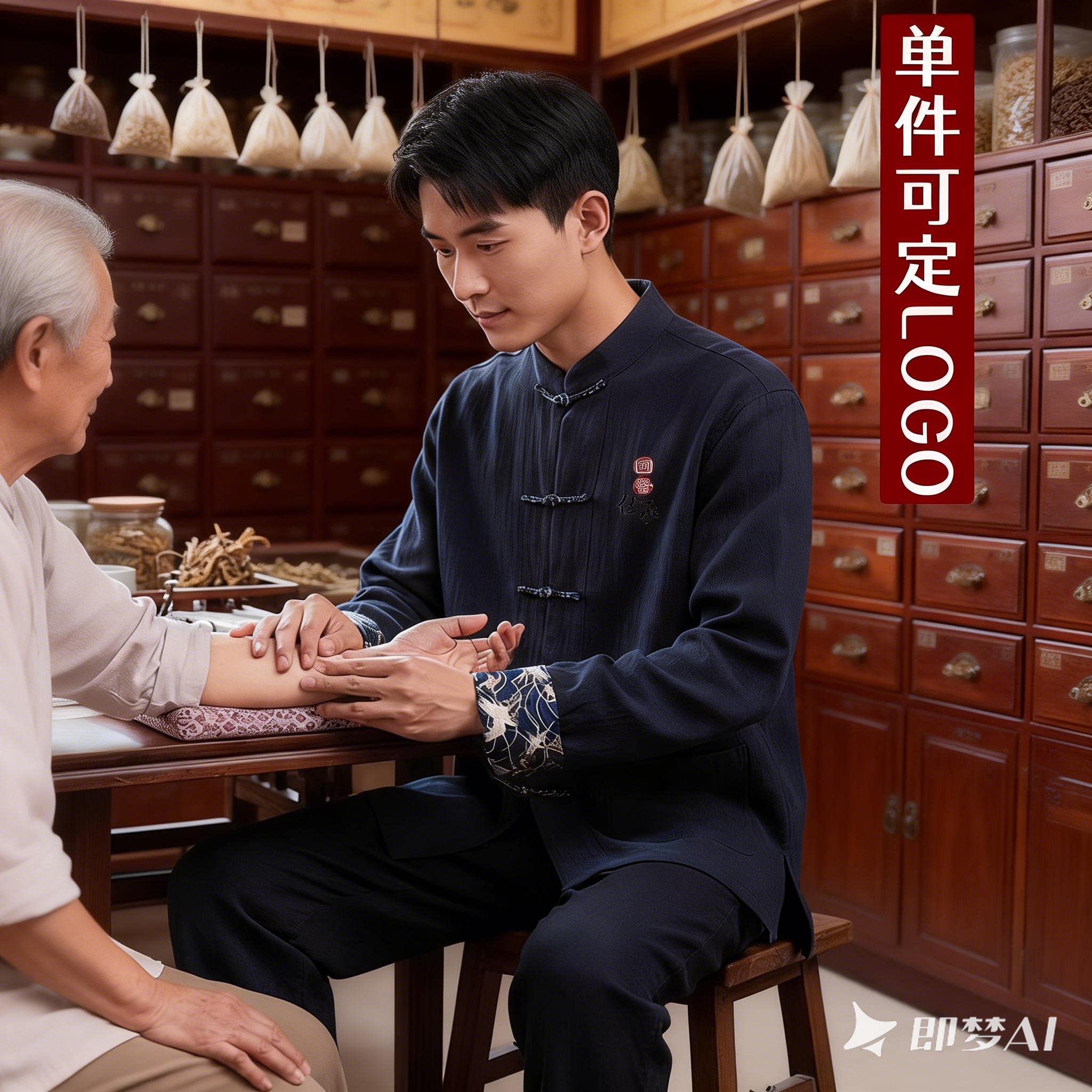 定制中医馆中医师服装棉麻挽袖唐装中式养生馆艾灸推拿理疗师工服