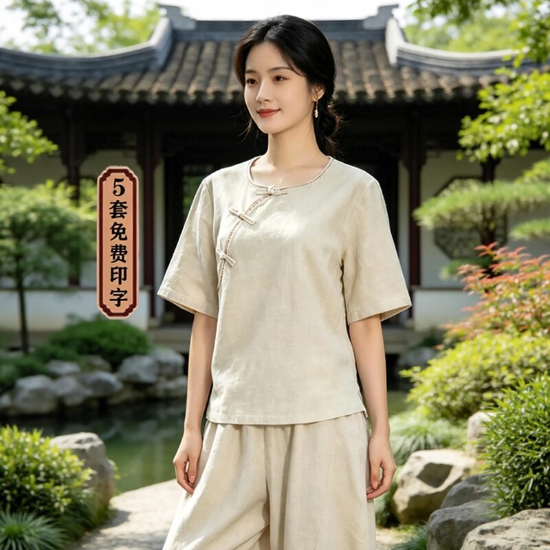 新中式中医医师养生馆按摩推拿工作服棉麻套装美容院足疗技服定制