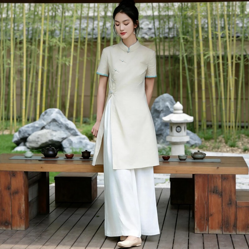 高端唐装短袖中医养生馆工作服女中式茶服禅意文艺新中式国风套装