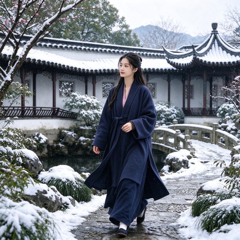 冬季禅修居士服夹棉加厚棉袄外套新中式国风棉麻系带保暖棉衣汉服