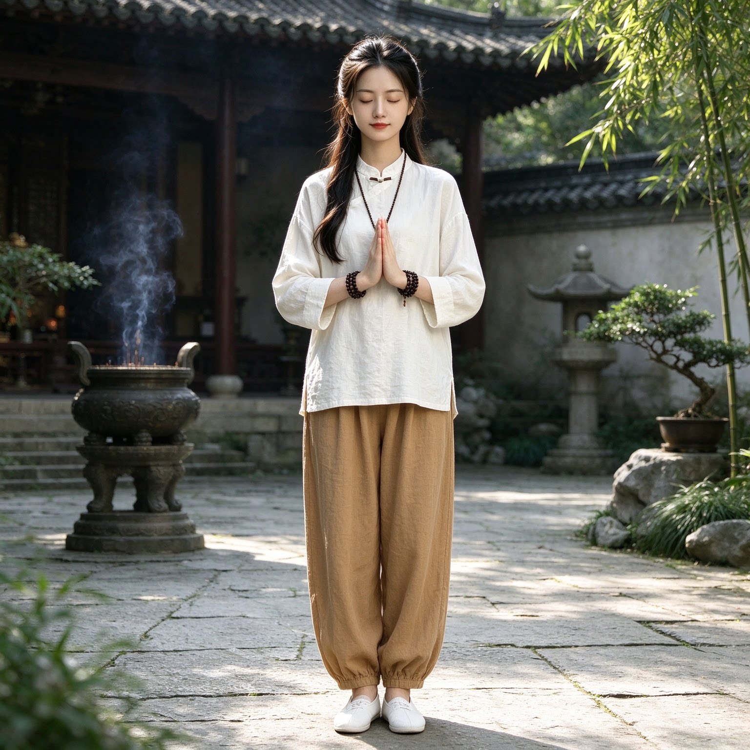 秋季禅意风居士太极服女款斜襟盘扣纯棉上衣晨练八段锦太极服套装