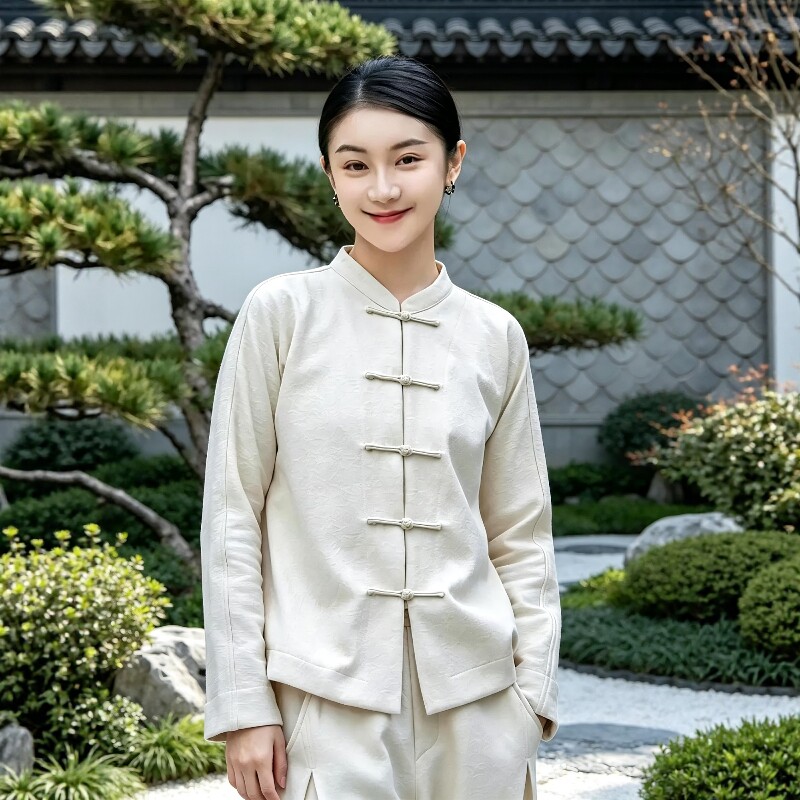 秋冬新中式棉麻提花唐装女款加绒加厚国风禅意茶服对襟开衫禅修服