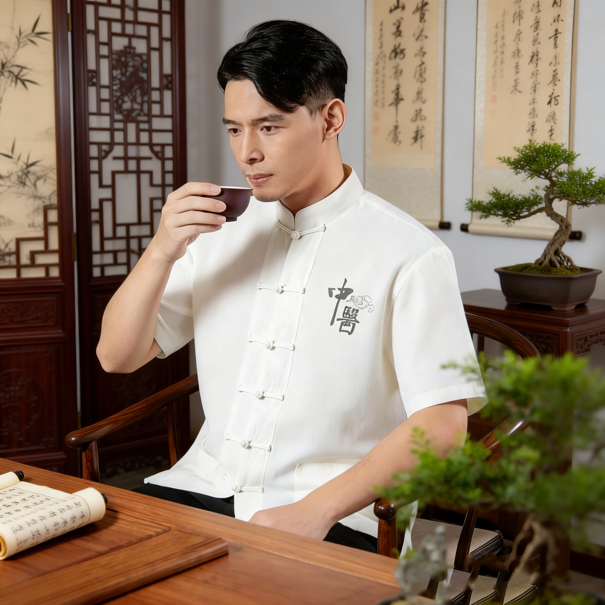 定制夏季棉麻唐装中医馆工作服男女款康复理疗推拿技师服禅意茶服