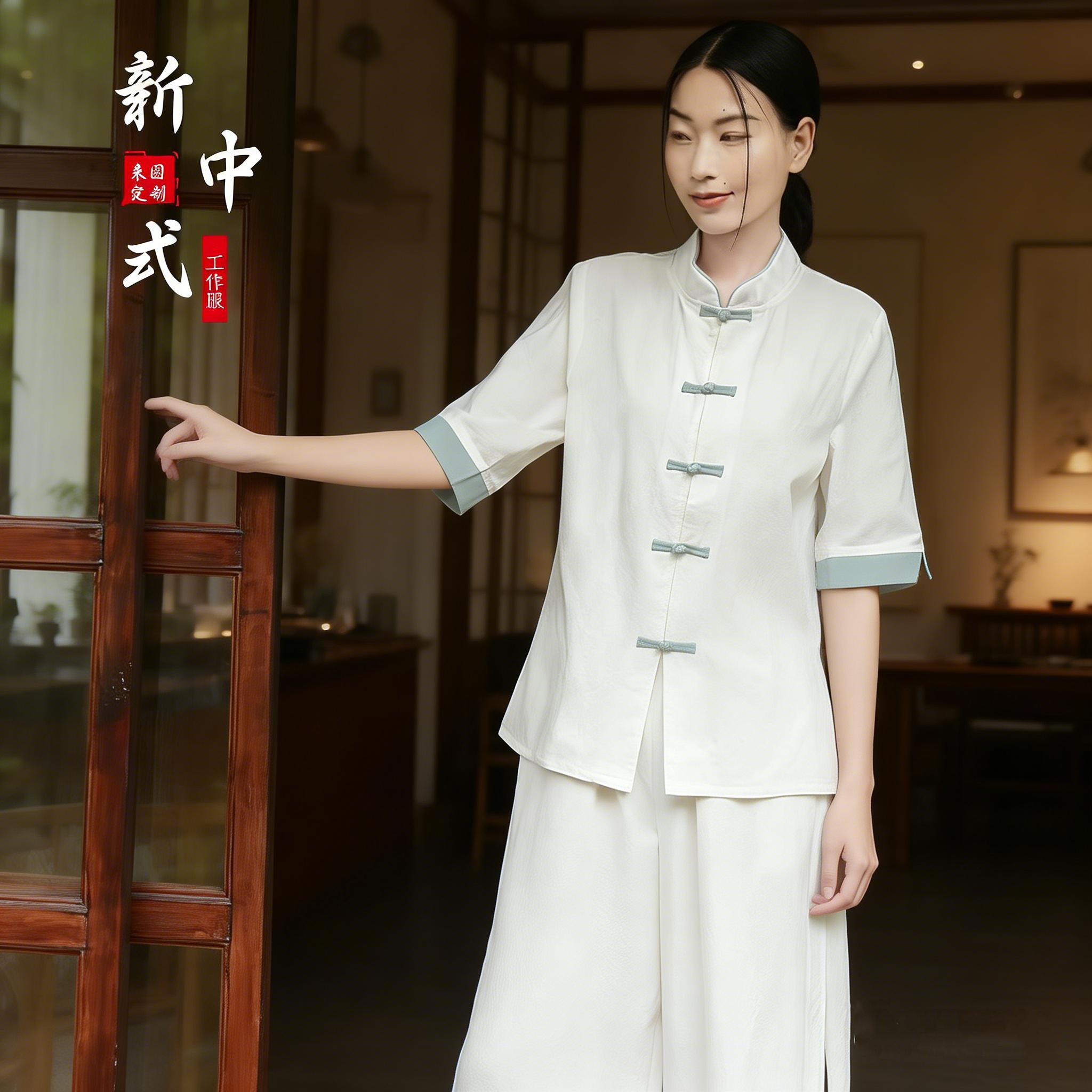 新中式文艺风中医工作服女禅茶服改良唐装养生馆推拿理疗技师服男