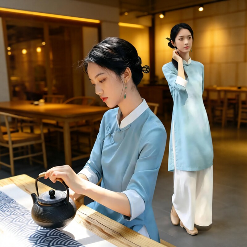 中国风高级禅服女中式女装夏季套装唐装复古居士打坐禅修服两件套