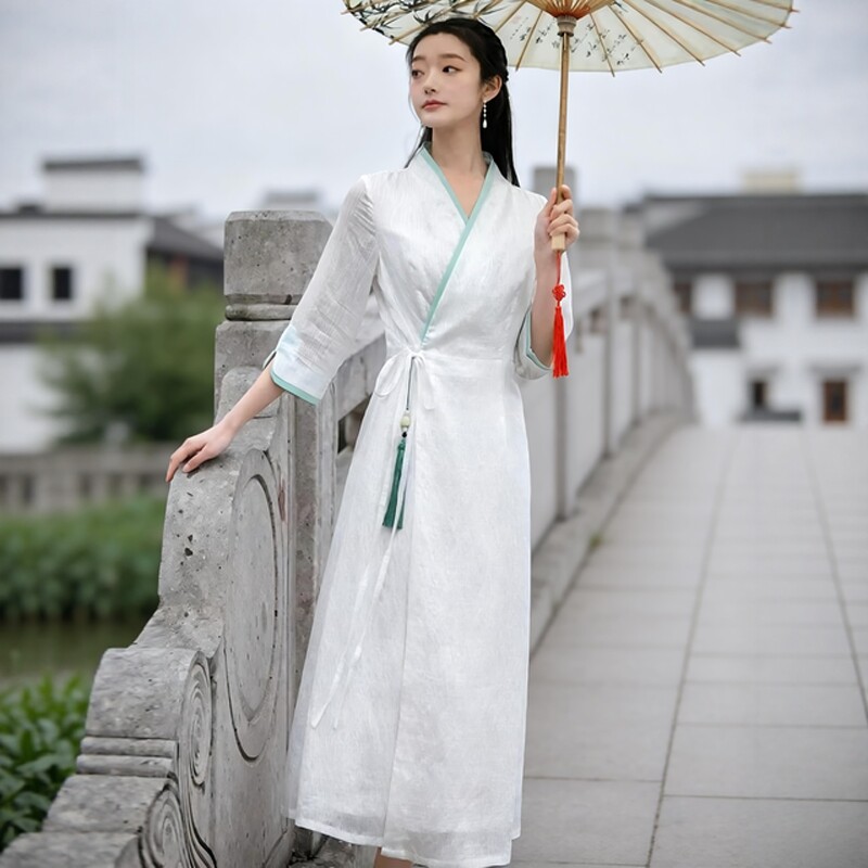 夏季禅意女装改良汉服日常新中式茶服女复古风交领中国风连衣裙