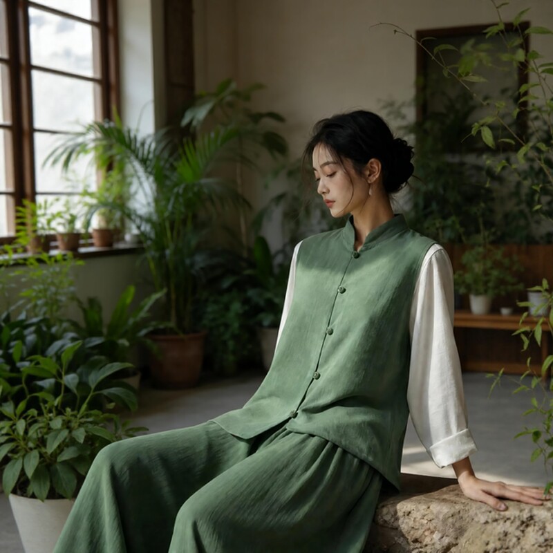 夏季新中式双面双色穿天丝麻禅意马甲高端佛系禅服女士修行居士服