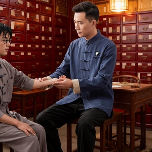 中国风高端中医馆工作服棉麻唐装长袖中式养生馆理疗推拿师服定制