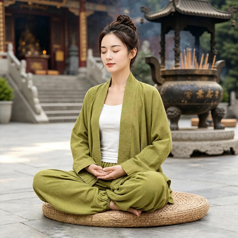 中式禅意佛系高端禅修居士服斜襟系带交领汉服女装冥想修行打坐服