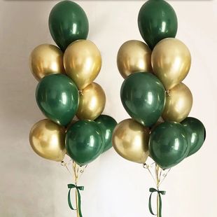 30pcs 10inch Retro Dark Green Chrome Gold Latex Balloons Bab