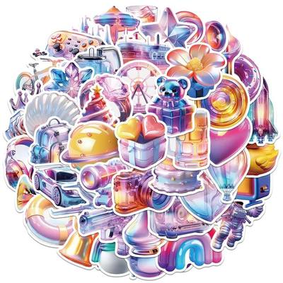 50pcs Colorful 3D Cartoon Holographic Aesthetic Stickers For