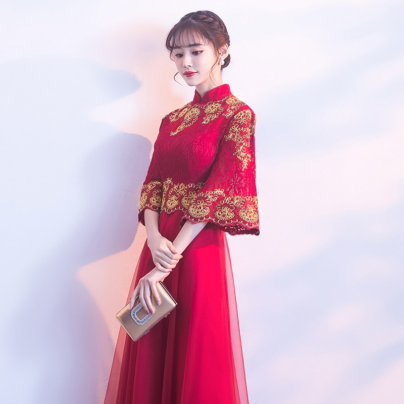 Toast clothing Claret Long sleeve have more cash than can be accounted for cheongsam Chinese style bride full dress marry clothes Back door Chinese style atmospherein the Women's clothing/Boutique , Wedding/Cheongsam/Formal dress , Formal dress/Evening  category - from Buy2taobao.com to provide professional Taobao agent buy service