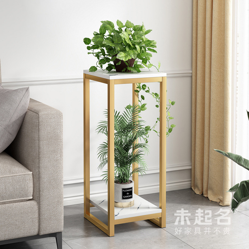 新款客厅轻奢落地式花架双层角落花盆架铁艺组装室内装饰架ms2276