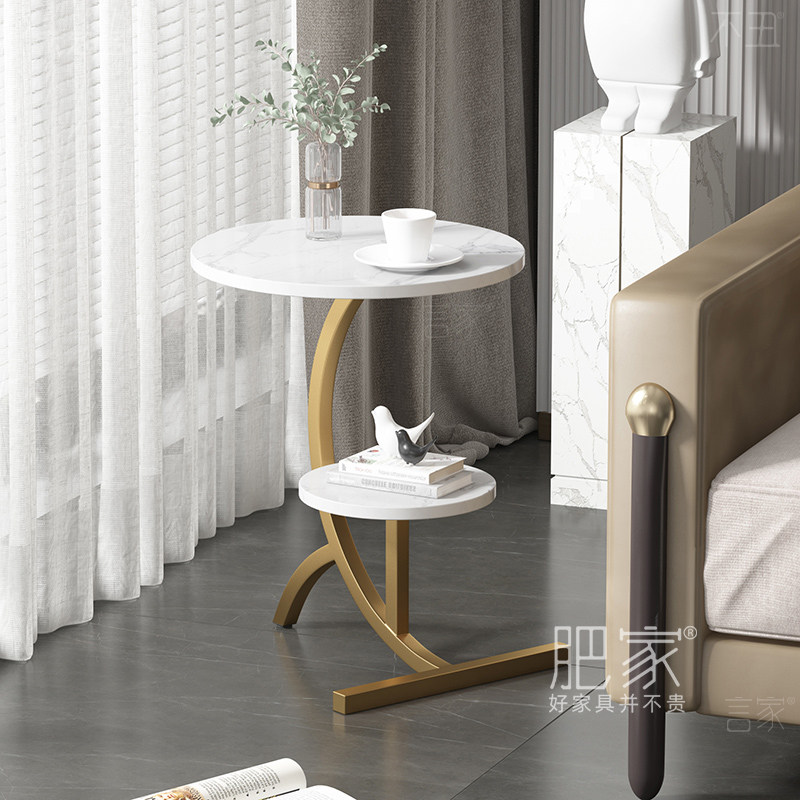 简约现代高级感房间角落小桌子沙发拐角双层边几岩板床边桌ww215