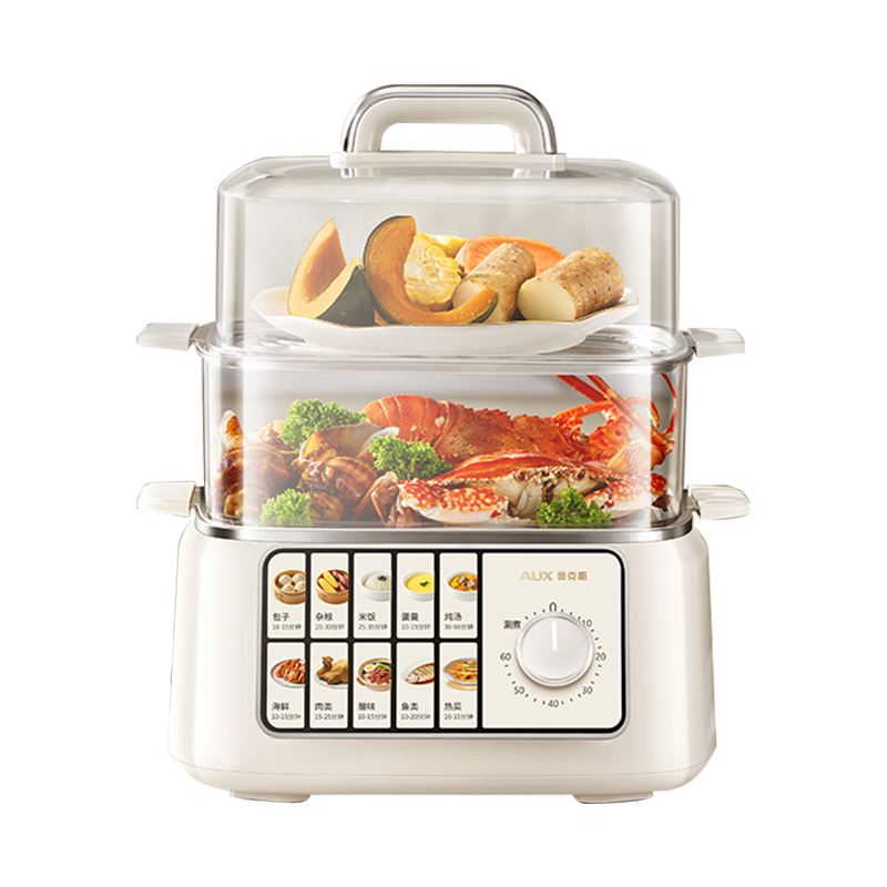 奥克斯电蒸锅三层多功能定时家用不锈钢蒸汽锅蒸菜包子一体早餐机