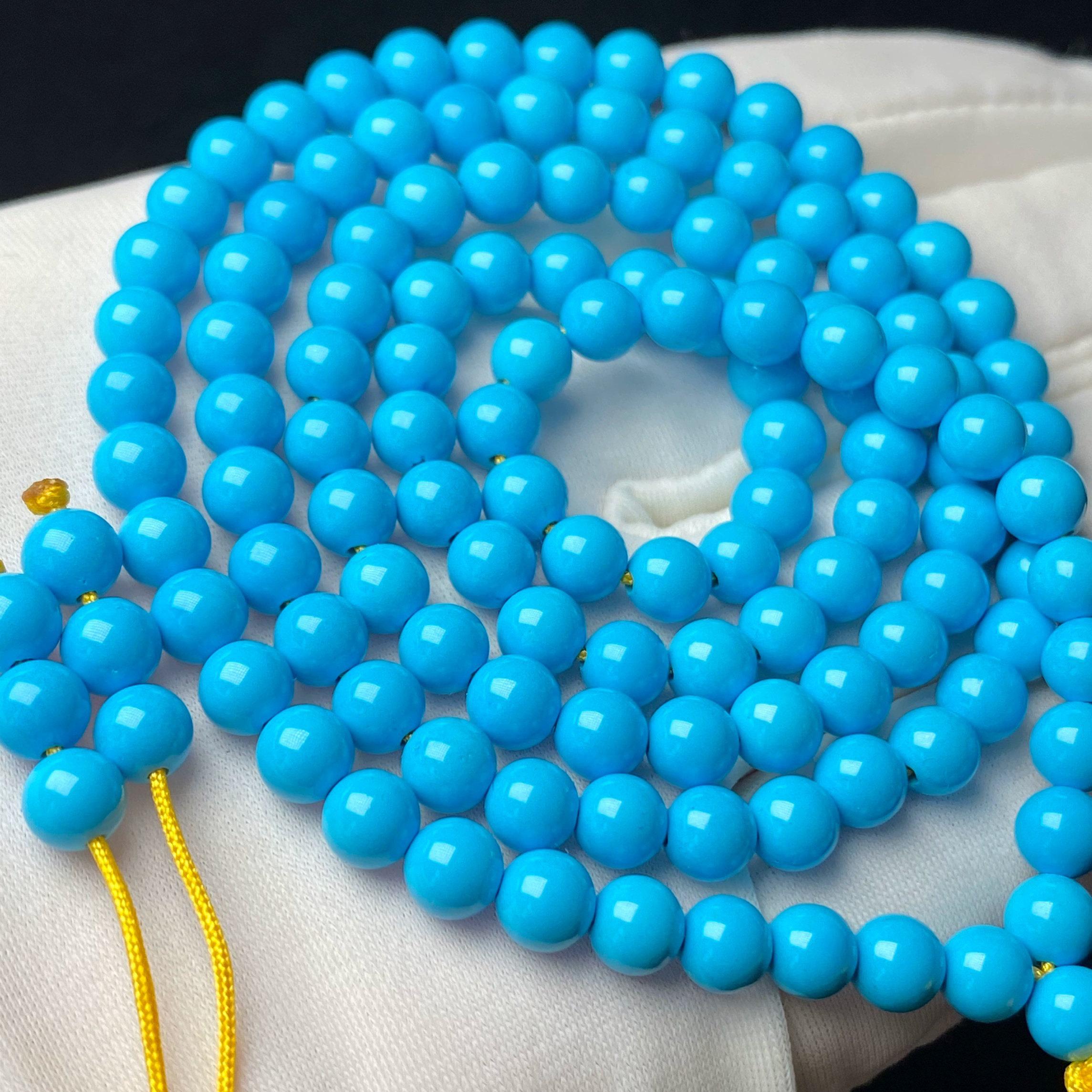 호북 원시 광석 천연 높은 도자기 파란색 청록색 목걸이 라운드 비즈 108 부처님 비즈 비즈 기장 체인 멀티 턴에 느슨한 비즈