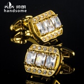 口扣商务正装 扣金色袖 闪白大水晶袖 扣 钉男袖 衬衫 送礼盒装 法式 包邮