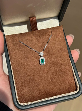 祖母绿宝石项链s925纯银锁骨链