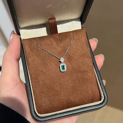 祖母绿宝石项链s925纯银锁骨链