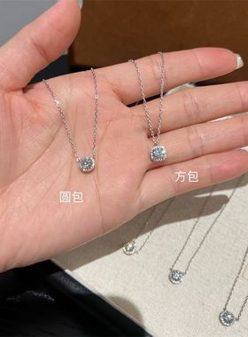 新款莫桑钻项链围镶钻石方包圆包项链锁骨链吊坠S925纯银轻奢高端