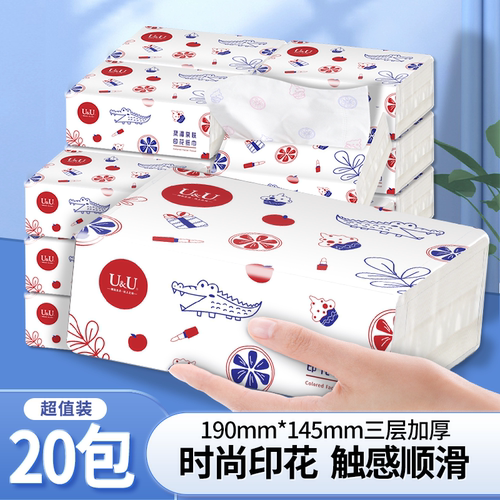 整箱印花大号家庭实惠装20包纸巾