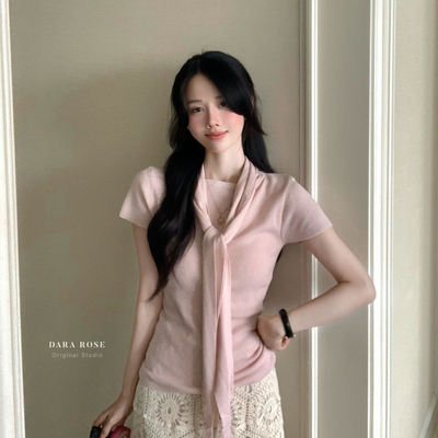 DARA ROSE-披肩假两件短袖小衫针织衫(披肩不可拆,不含半裙)S9054