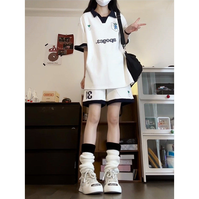 美式学院风运动服套装夏季女2026新款短袖短裤学生跑步减龄两件套