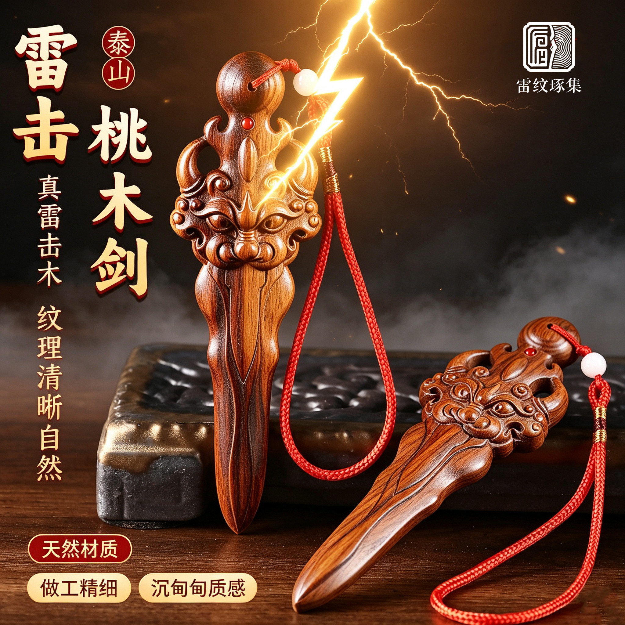 天然真品雷击木桃木剑睚眦桃木剑正宗小挂件家用床头平安随身吊坠