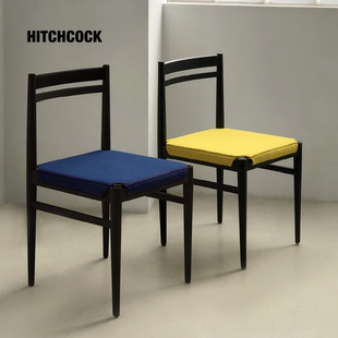 HITCHCOCK 悬针椅限定Kvadrat蓝黄黑色简约原木侘寂餐椅子 Needle
