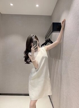24欧洲站新款女装小香风重工钉珠金丝线亚麻圆领无袖背心裙连衣裙