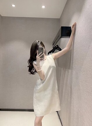 24欧洲站新款女装小香风重工钉珠金丝线亚麻圆领无袖背心裙连衣裙