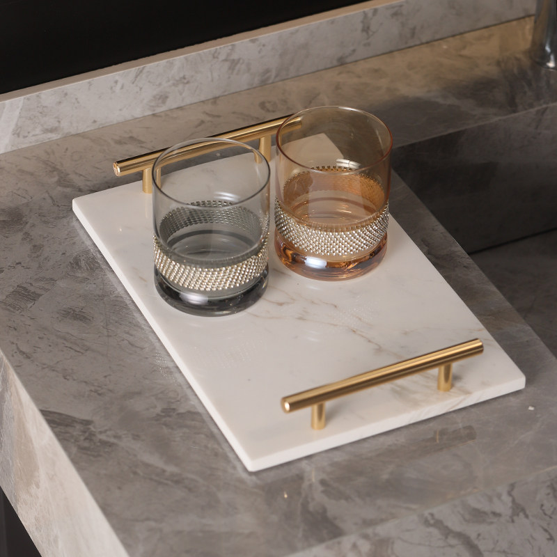 浴室台面置物架酒店风大理石托盘杯架洗漱用品护肤品化妆品收纳架