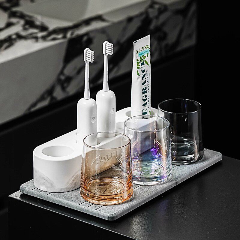 硅藻泥吸水电动牙刷置物架家用硅藻土快干杯垫牙具牙杯沥水收纳盘
