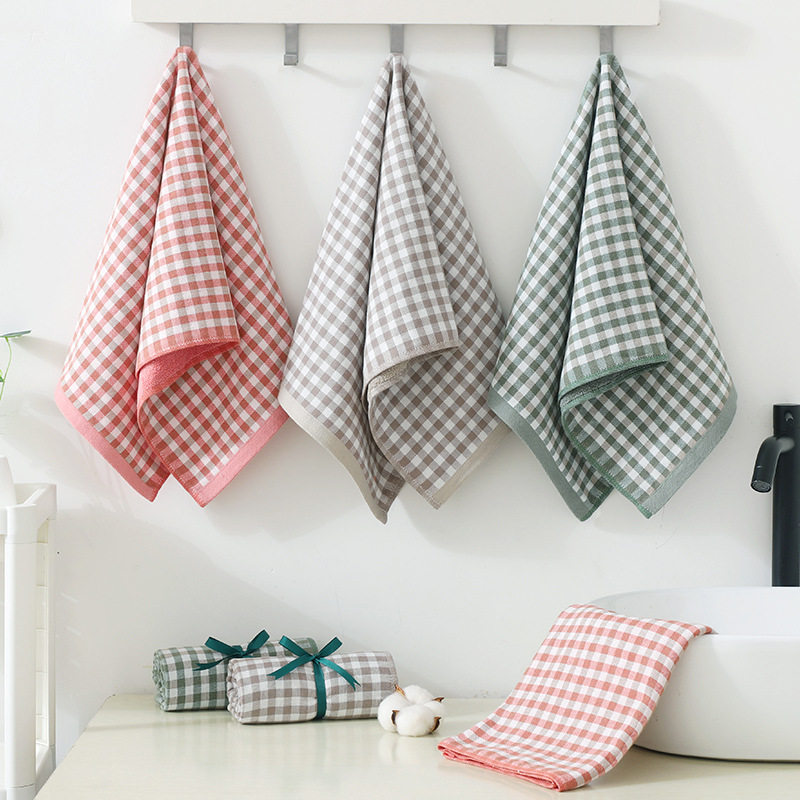 河北高阳纱布毛巾两面全棉家用成人大号洗澡擦头发加厚吸水小格子