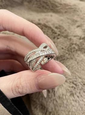 新款银色锆石百搭复古气质精致小清新百搭食指戒可调节开口戒指