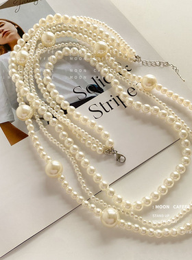三层珍珠项链韩国时尚设计锁骨