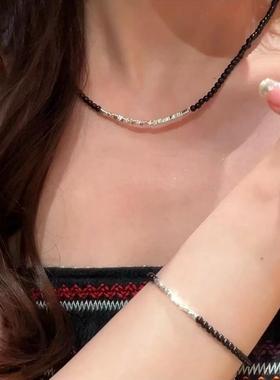 碎银子串珠拼接项链女小众设计choker短款锁骨链学生闺蜜手链配饰