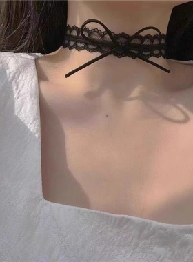 纯欲辣妹蕾丝蝴蝶结choker颈链女项链配饰锁骨链颈带气质脖子项圈