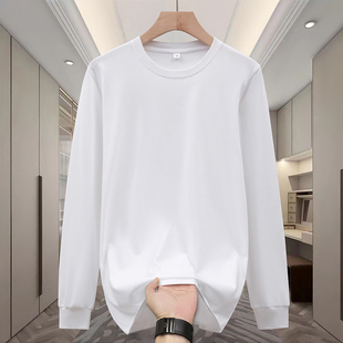 T恤圆领白色内搭打底衫 休闲纯色纯棉长袖 宽松上衣 加大码 春秋男士