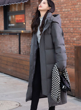 2025冬新款中戏羽绒服中长款男女同款过膝加厚白鸭绒东北抗寒外套